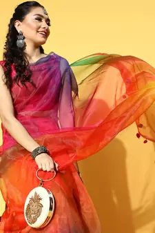 Multicolor Printed Organza Saree With Blouse