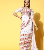 White embroidered georgette saree with blouse