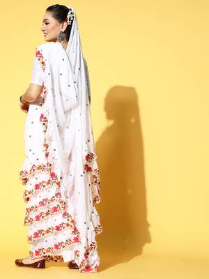 White embroidered georgette saree with blouse 2