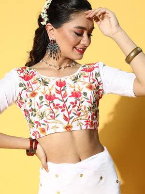 White embroidered georgette saree with blouse 5
