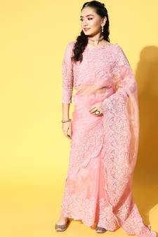 Mauve Embroidered Organza Saree With Blouse