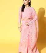 Mauve Embroidered Organza Saree With Blouse