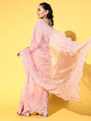 Mauve Embroidered Organza Saree With Blouse 2