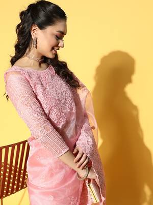 Mauve Embroidered Organza Saree With Blouse 4