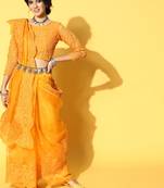 Mustard embroidered organza saree with blouse