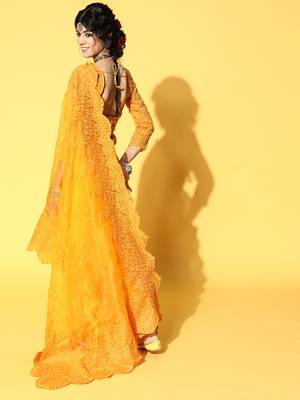Mustard embroidered organza saree with blouse 2