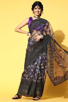 Black Embroidered Organza Saree With Blouse