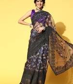 Black Embroidered Organza Saree With Blouse