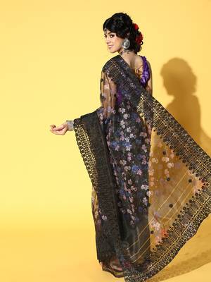 Black Embroidered Organza Saree With Blouse 2