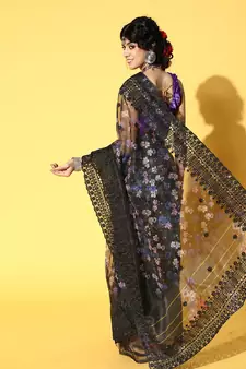 Black Embroidered Organza Saree With Blouse
