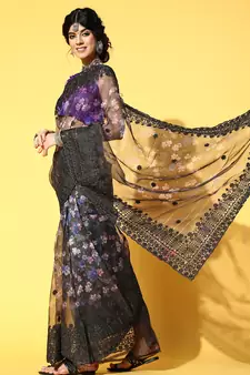 Black Embroidered Organza Saree With Blouse
