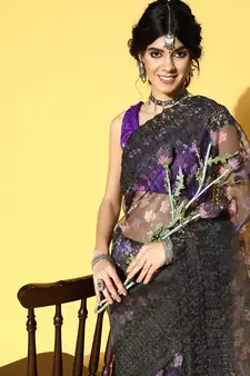 Black Embroidered Organza Saree With Blouse