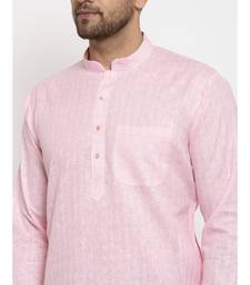 Men Pink Self Check Woven Design Straight Kurta