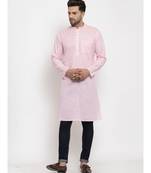 Men Pink Self Check Woven Design Straight Kurta