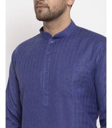 Men Royal Blue Self Check Woven Design Straight Kurta