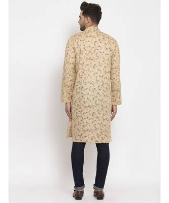 Men Beige Cotton Printed Straight Kurta 4