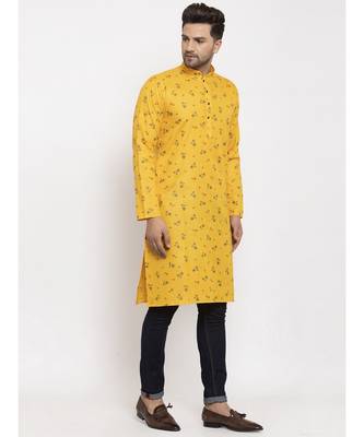 Men Yellow Cotton Printed Straight Kurta 2