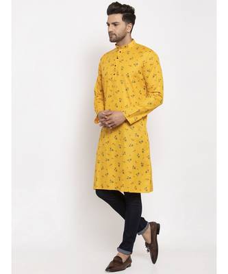 Men Yellow Cotton Printed Straight Kurta 3