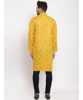 Men Yellow Cotton Printed Straight Kurta 4