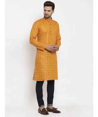Men Mustard Cotton Printed Straight Kurta 2