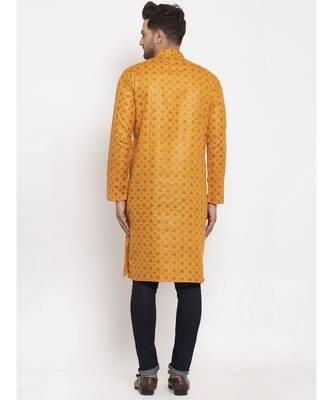 Men Mustard Cotton Printed Straight Kurta 4