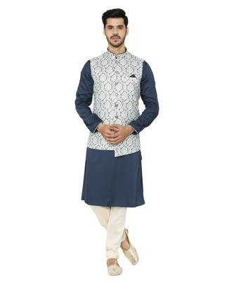 Silk Blend Kurta Churidar Jacket Set 1