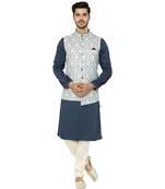 Silk Blend Kurta Churidar Jacket Set