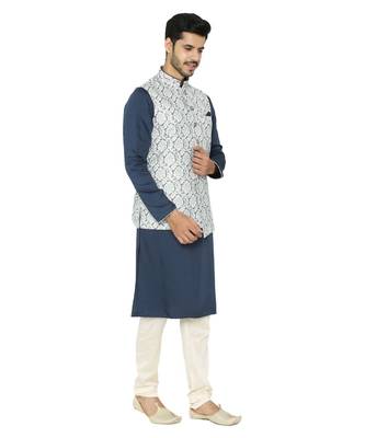 Silk Blend Kurta Churidar Jacket Set 3