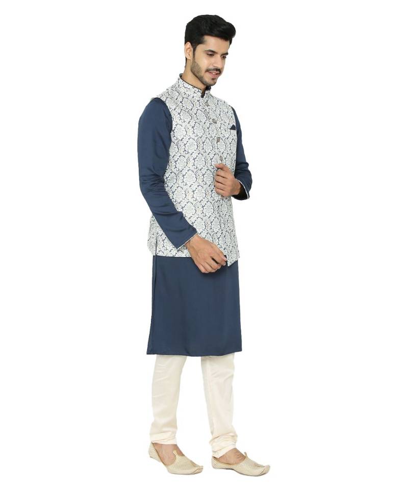 Silk Blend Kurta Churidar Jacket Set