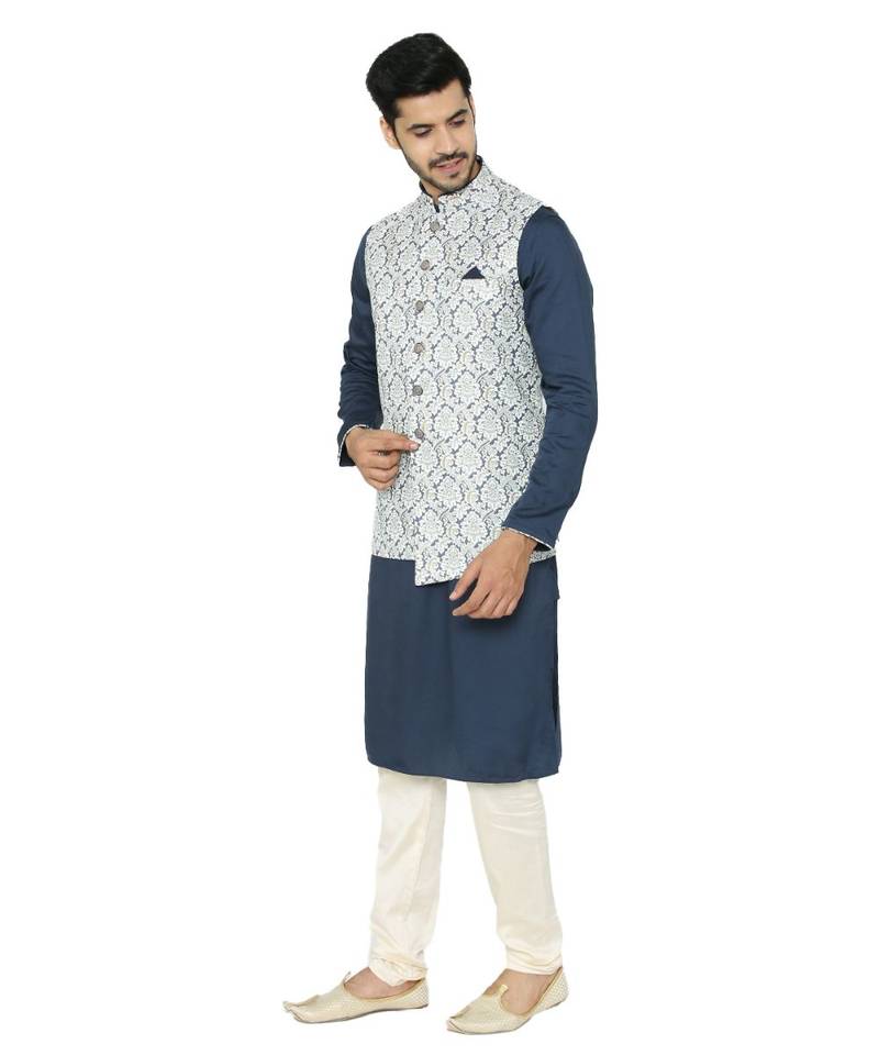 Silk Blend Kurta Churidar Jacket Set