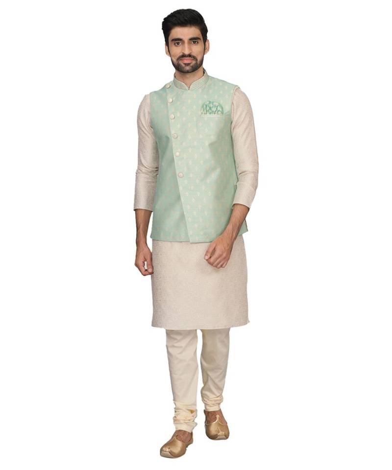 Silk Blend Kurta Churidar Jacket Set
