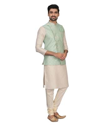 Silk Blend Kurta Churidar Jacket Set 3