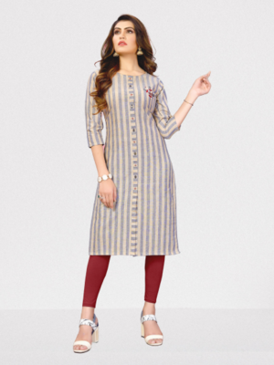 Cotton Silk Women Straight Stripe Kurta Kurti KE_COCKTAIL_GREY_ 1