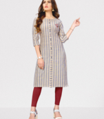 Cotton Silk Women Straight Stripe Kurta Kurti KE_COCKTAIL_GREY_