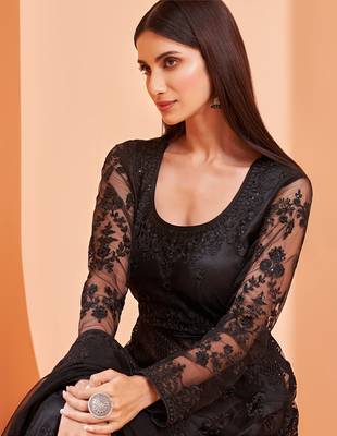 Black embroidered net salwar 4