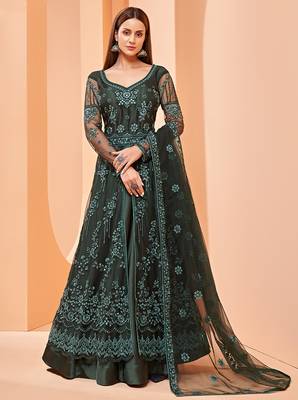 Dark-green embroidered net salwar 1