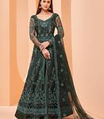 Dark-green embroidered net salwar
