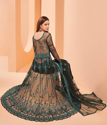 Dark-green embroidered net salwar 3