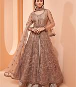 Brown embroidered net salwar