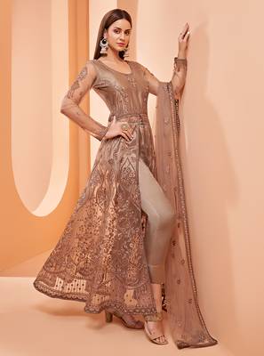 Brown embroidered net salwar 2