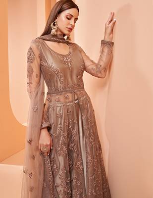 Brown embroidered net salwar 4