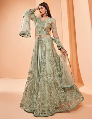 Sea-green embroidered net salwar 1