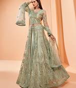 Sea-green embroidered net salwar