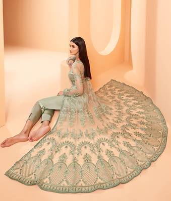 Sea-green embroidered net salwar 2