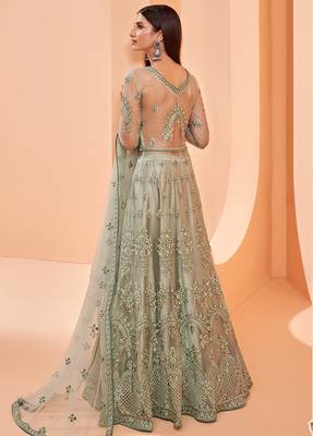 Sea-green embroidered net salwar 3