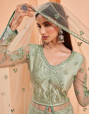 Sea-green embroidered net salwar 4