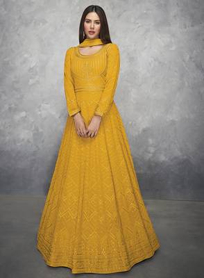 Yellow embroidered georgette salwar 1
