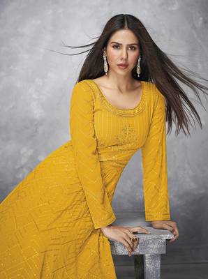 Yellow embroidered georgette salwar 2
