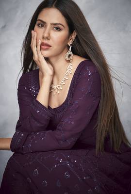 Purple embroidered georgette salwar 2