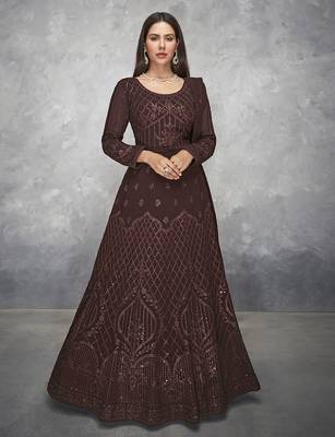 Brown embroidered georgette salwar 1